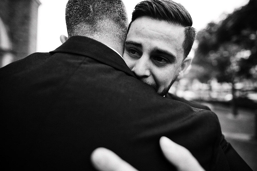 Wedding guests cheering