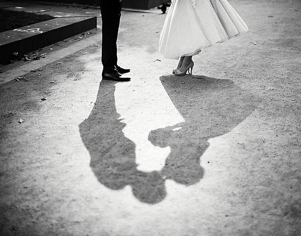 A black and white wedding moment
