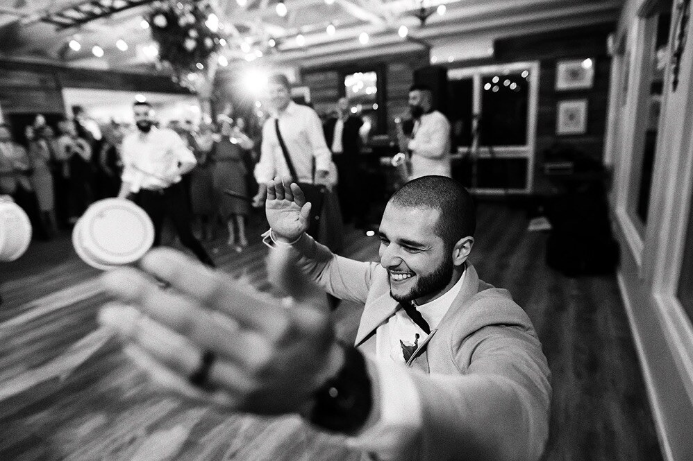 Newlyweds laughing together