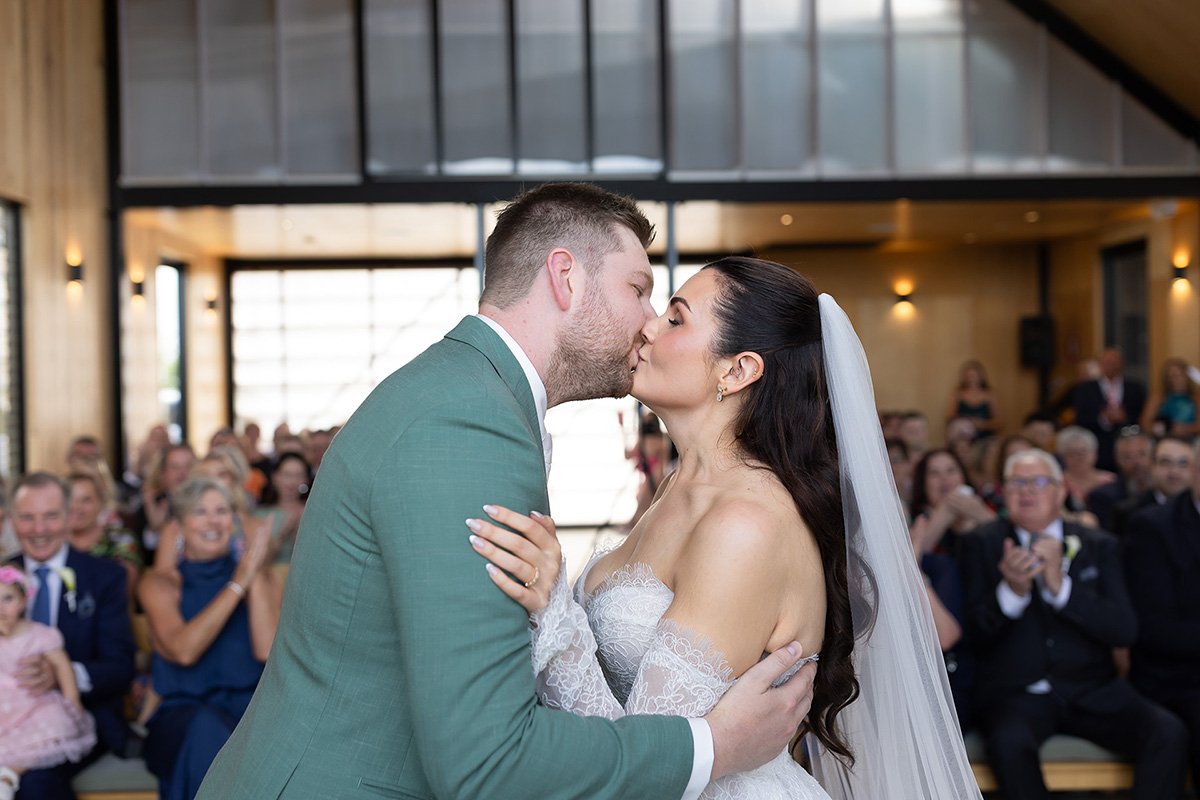 Kylie & Sam in the defining frame of their wedding at Zonzo Estate