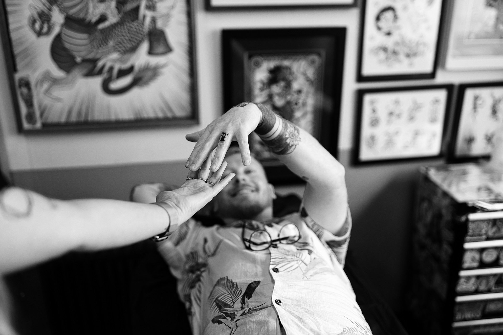 A moment from Tamara & Dave's wedding story at Heart & Soul Tattoo Parlour, story image 13