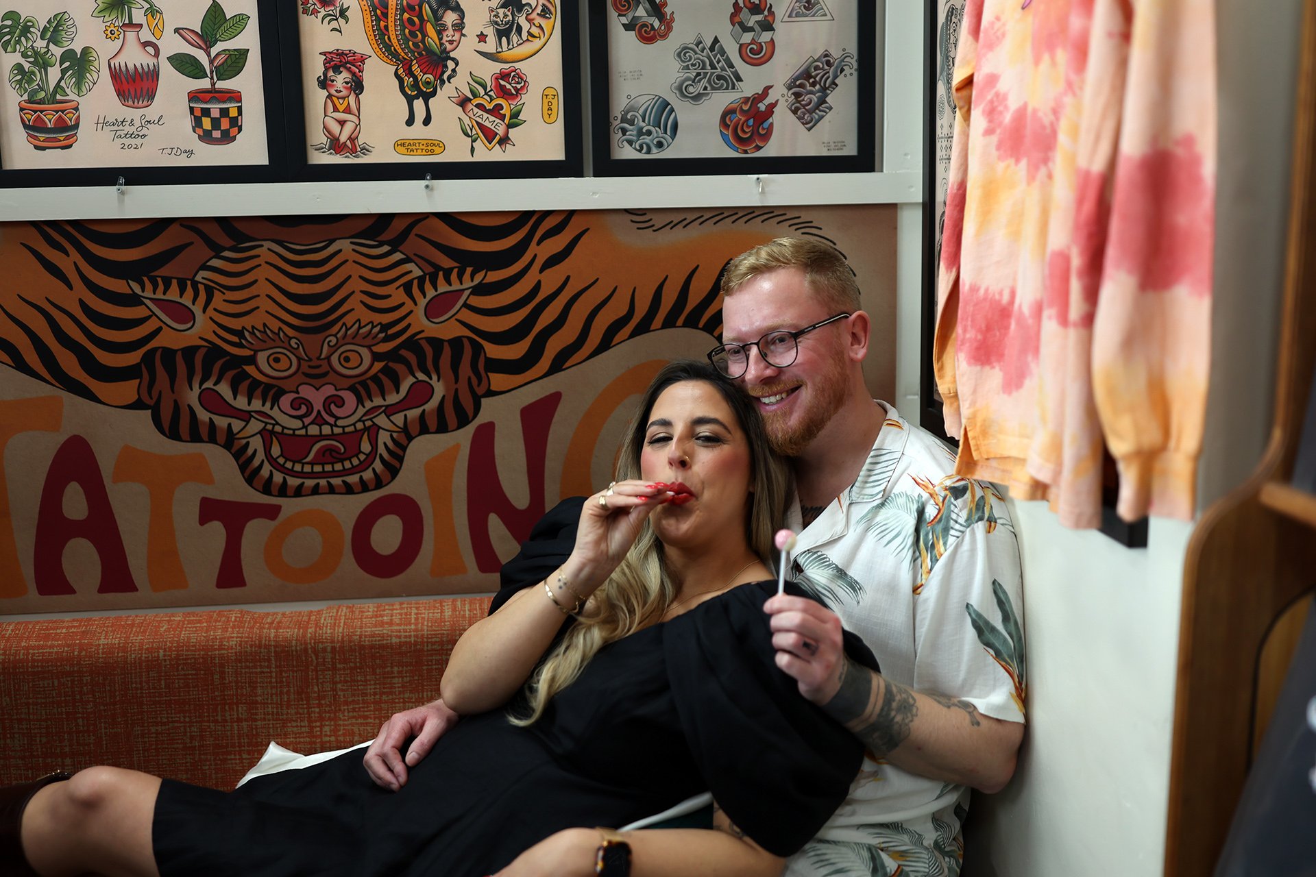 A moment from Tamara & Dave's wedding story at Heart & Soul Tattoo Parlour, story image 14